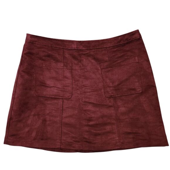 Old Navy Velvet Skirt Size 16 Color Burgundy Full Zip With Pockets - Picture 1 of 8